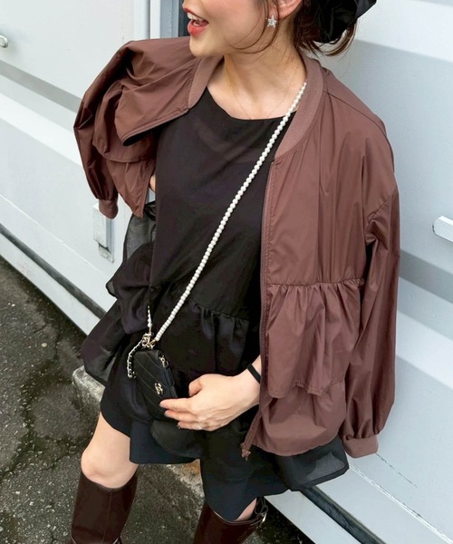 「M y u」 ナイロンブルゾン FREE ブラック レディース_画像2