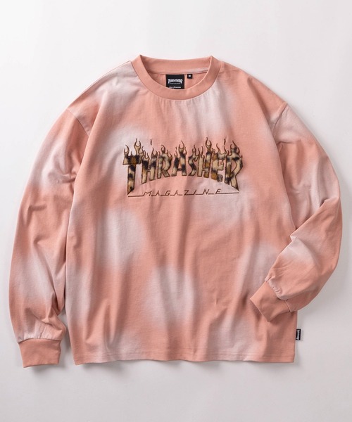90s STONE  サーモンピンク 長袖Tシャツ フェード THRASHER（スラッシャー） tシャツ 「70」「THRASHER/スラッシャー