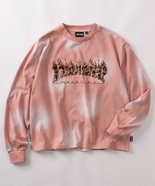 90s STONE  サーモンピンク 長袖Tシャツ フェード THRASHER（スラッシャー） tシャツ 「70」「THRASHER/スラッシャー