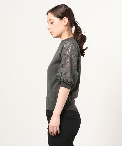 「Demi-Luxe BEAMS」 半袖ニット ONE SIZE チャコールグレー レディース_画像2