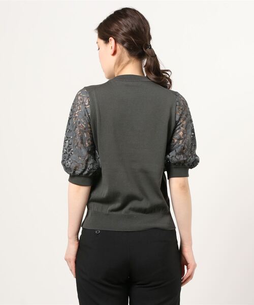 「Demi-Luxe BEAMS」 半袖ニット ONE SIZE チャコールグレー レディース_画像3