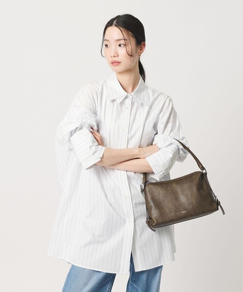 ブラウス シャツ 「provoke」ストライプ レイヤード ビッグシャツ