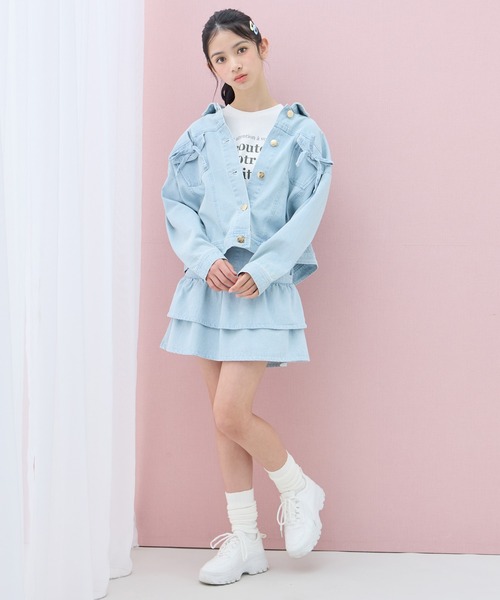 最終値下げgucci kids フリル　ティアード　デニム　ドレス 24m Amourire girl（アムリールガール） スカート フリルティアードミニ丈