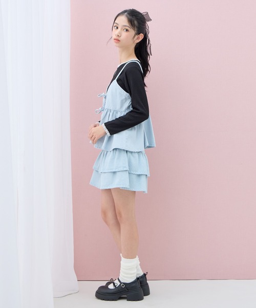 最終値下げgucci kids フリル　ティアード　デニム　ドレス 24m Amourire girl（アムリールガール） スカート フリルティアードミニ丈
