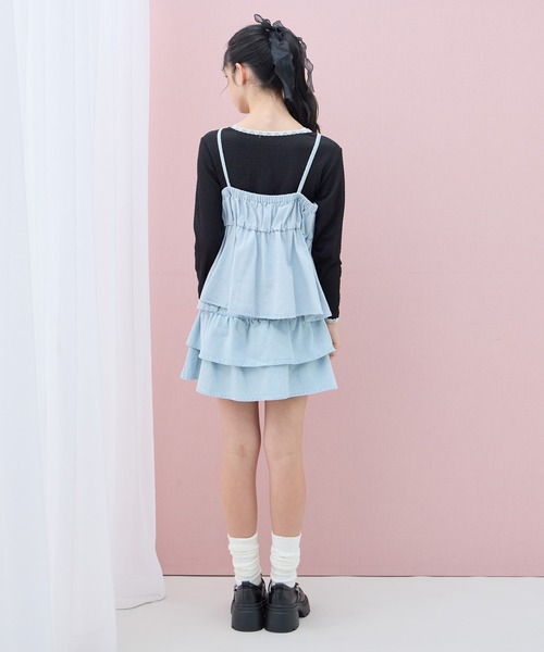 最終値下げgucci kids フリル　ティアード　デニム　ドレス 24m Amourire girl（アムリールガール） スカート フリルティアードミニ丈