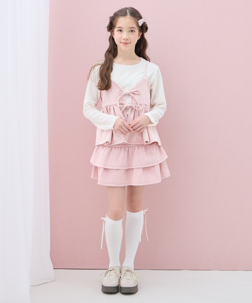最終値下げgucci kids フリル　ティアード　デニム　ドレス 24m Amourire girl（アムリールガール） スカート フリルティアードミニ丈