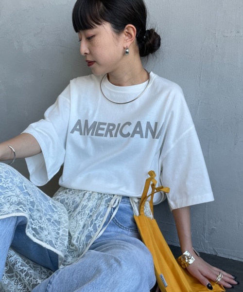 tシャツ 「Americana/アメリカーナ」 別注 AMERICANA ショート丈 プリントTシャツ「追加」 レディースの画像