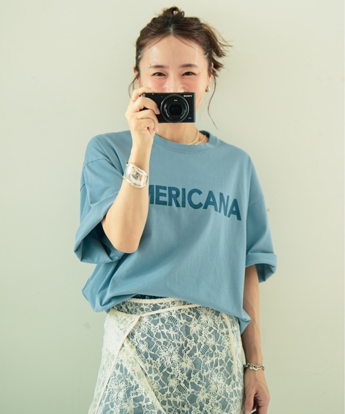 tシャツ 「Americana/アメリカーナ」 別注 AMERICANA ショート丈 プリントTシャツ「追加」 レディースの画像