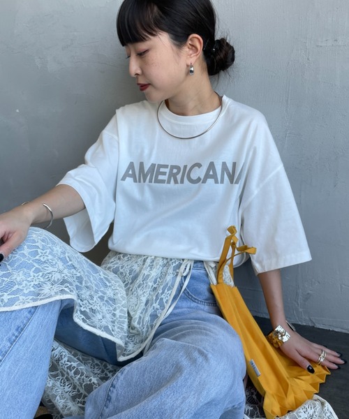 tシャツ 「Americana/アメリカーナ」 別注 AMERICANA ショート丈 プリントTシャツ「追加」 レディースの画像