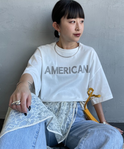 tシャツ 「Americana/アメリカーナ」 別注 AMERICANA ショート丈 プリントTシャツ「追加」 レディースの画像