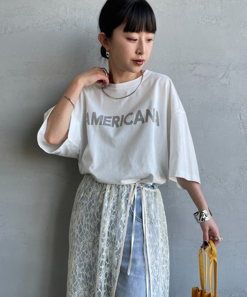 tシャツ 「Americana/アメリカーナ」 別注 AMERICANA ショート丈 プリントTシャツ「追加」 レディースの画像