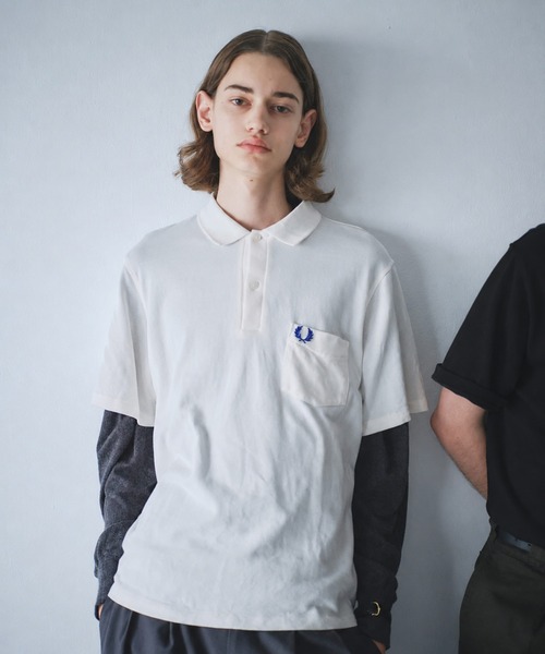 フレッドペリー　ポロシャツ　刺繍ロゴ　半袖シャツ　XLサイズ　ボーダー　古着 FRED PERRY（フレッドペリー） ポロシャツ 半袖 別注 ポケット ポロ