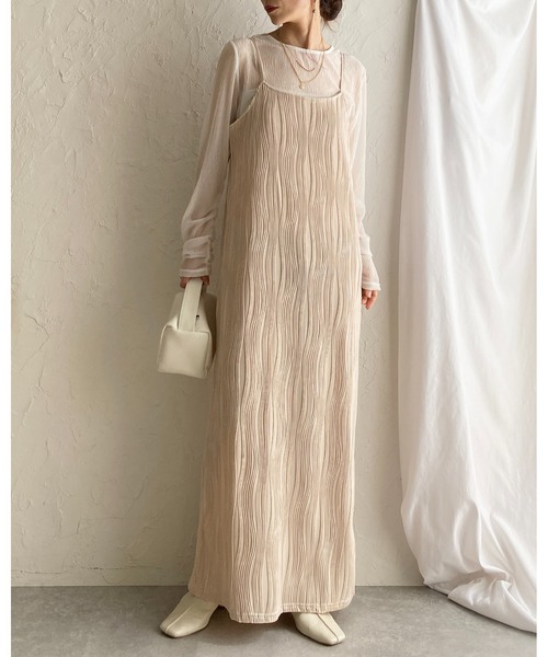 She's Closet ワンピース ウェーブ波柄 ロング丈 ピンタック プリーツ