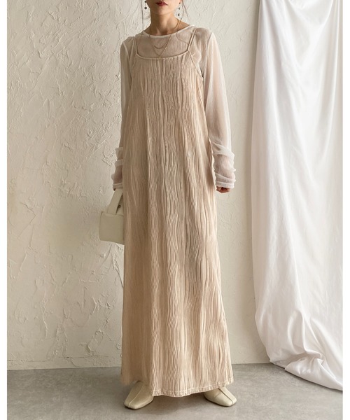 She's Closet ワンピース ウェーブ波柄 ロング丈 ピンタック プリーツ