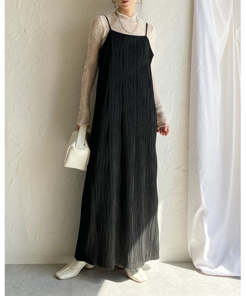She's Closet ワンピース ウェーブ波柄 ロング丈 ピンタック プリーツ