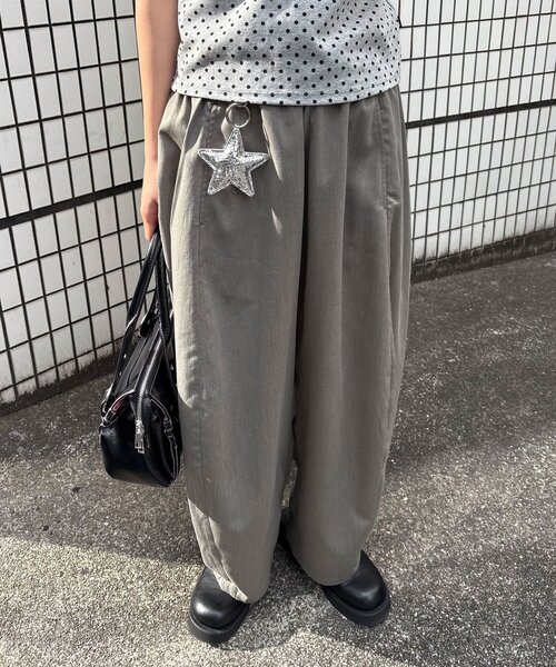 ワイドパンツ パンツ （ストライプ・無地）ワイドバルーンイージースラックス レディース メンズの画像