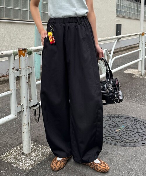 ワイドパンツ パンツ （ストライプ・無地）ワイドバルーンイージースラックス レディース メンズの画像