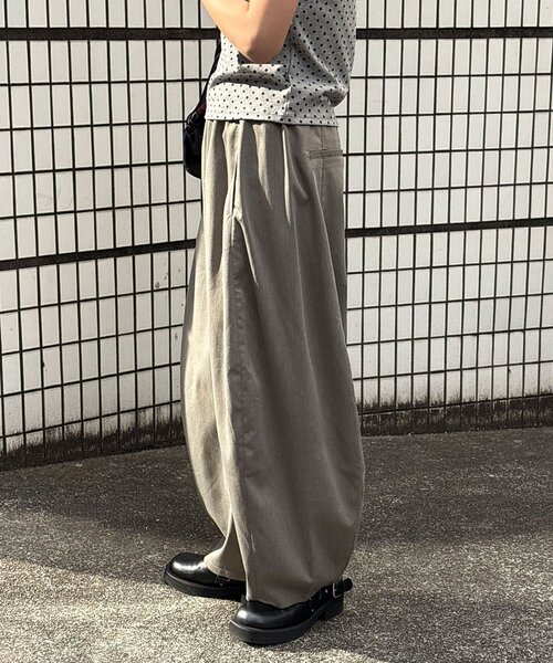 ワイドパンツ パンツ （ストライプ・無地）ワイドバルーンイージースラックス レディース メンズの画像