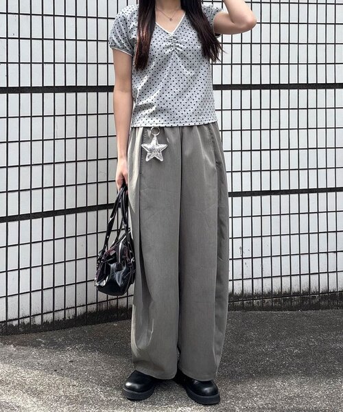 ワイドパンツ パンツ （ストライプ・無地）ワイドバルーンイージースラックス レディース メンズの画像