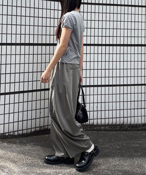 ワイドパンツ パンツ （ストライプ・無地）ワイドバルーンイージースラックス レディース メンズの画像
