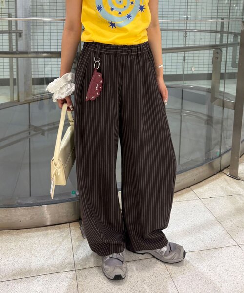 ワイドパンツ パンツ （ストライプ・無地）ワイドバルーンイージースラックス レディース メンズの画像