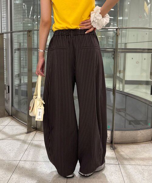 ワイドパンツ パンツ （ストライプ・無地）ワイドバルーンイージースラックス レディース メンズの画像
