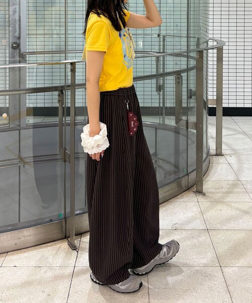 ワイドパンツ パンツ （ストライプ・無地）ワイドバルーンイージースラックス レディース メンズの画像