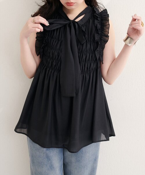 natural couture ブラウス シャツ バックリボンノースリチュニック