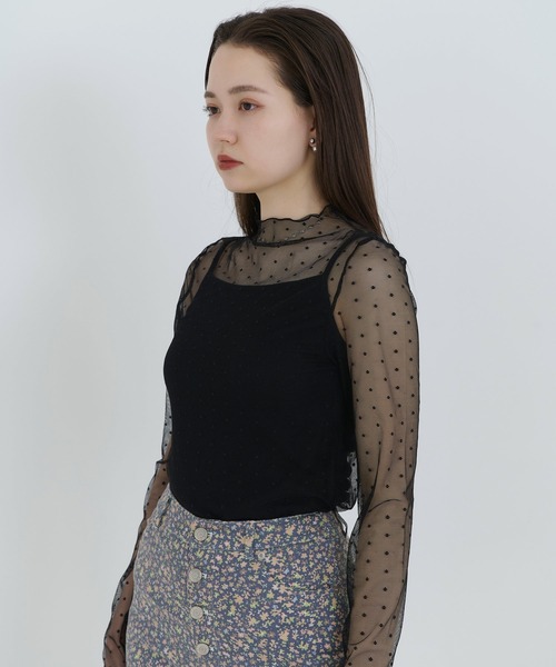 tina:jojun トップス TINA：JOJUN tシャツ Tシャツ ドットチュール シアートップス