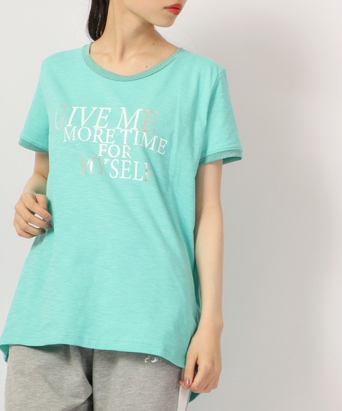 tシャツ ラメリブ メッセージプリントTシャツ レディース DIMENSIONE danza tシャツ ラメリブ メッセージプリントTシャツ