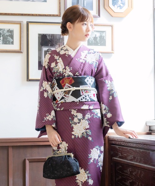 ◎mk-1023　小紋　洗える着物　紅梅織　身丈169.5　裄68.7　8-29 KIMONOMACHI 着物 レディース 洗える着物単品 袷着物 M/L サイズ