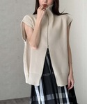 ベスト ジレ ハイネックWジップニットベスト(...の詳細画像2