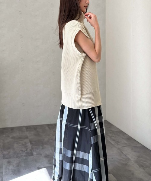 ベスト ジレ ZIP POCKET FAUX LEATHER ベスト レディース Per sist ence ベスト ジレ ハイネックWジップニットベスト