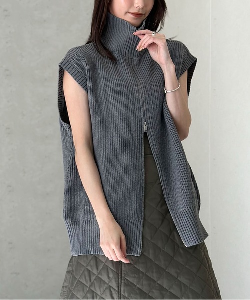 Per sist ence ベスト ジレ ハイネックWジップニットベスト