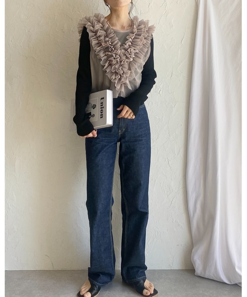 She's Closet ベスト ジレ シアーフリルチュールショート丈