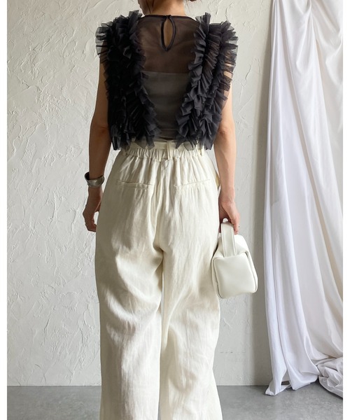 She's Closet ベスト ジレ シアーフリルチュールショート丈