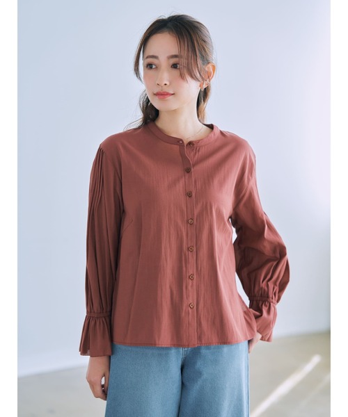 ブラウス シャツ ピンタックスリーブブラウス「低身長・小柄女性」 レディース ブラウス シャツ ピンタックスリーブブラウス「低身長・小柄女性