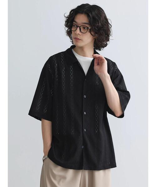 半袖シャツ メンズ 中空レース オープンカラー CRAFT STANDARD BOUTIQUE シャツ レースオープンカラーシャツ