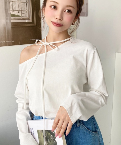 moment+ tシャツ ボーダー＆ハート柄プリントストラップチョーカー