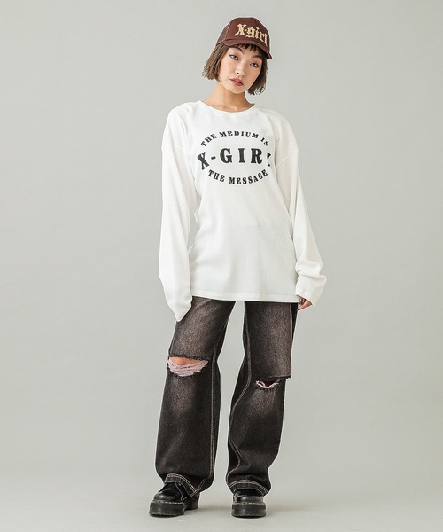 [エックスガール] カットソー THERMAL LS TOP レディース YELLOW S X-girl（エックスガール）の「THERMAL COMPACT HOODIE（パーカー