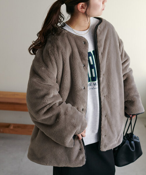 LADYS Mサイズ D.A.R.S. ダークグレー キルティングファーコート LADYS Mサイズ D.A.R.S. ダークグレー キルティングファーコート