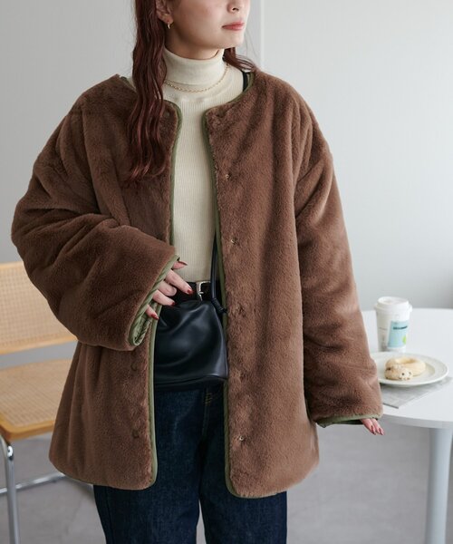 Discoat コート アウター キルティングリバーシブルファーコート「WEB