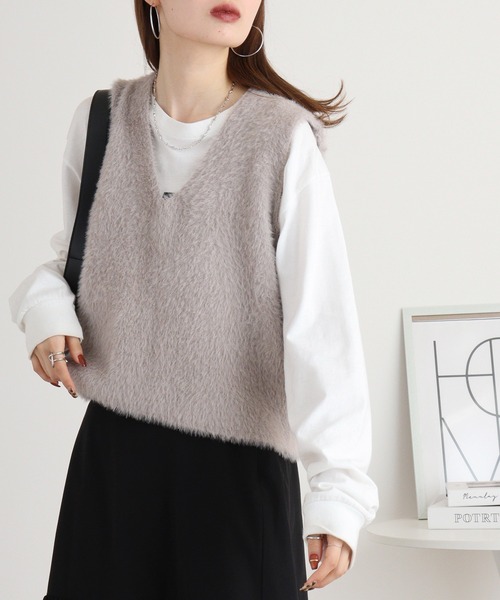ベスト ジレ Eglantine フェザーヤーンVネックベスト レディース EGLANTINE ベスト ジレ Eglantine フェザーヤーンVネックベスト