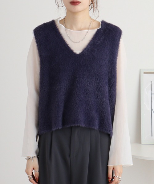 ベスト ジレ Eglantine フェザーヤーンVネックベスト レディース EGLANTINE ベスト ジレ Eglantine フェザーヤーンVネックベスト