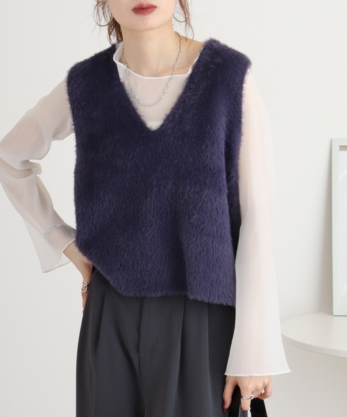 ベスト ジレ Eglantine フェザーヤーンVネックベスト レディース EGLANTINE ベスト ジレ Eglantine フェザーヤーンVネックベスト