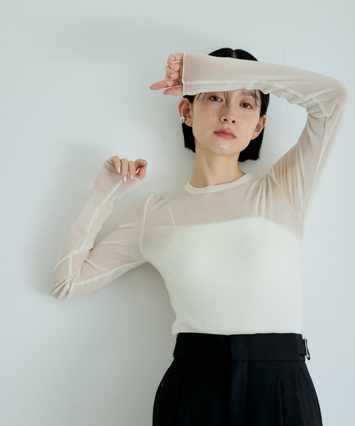 ADAM ET ROPE 【洗える】クルーネックフロッキープリントプルオーバー ADAM ET ROPÉ FEMME(アダム エ ロペ ファム) / 【洗える】クルー