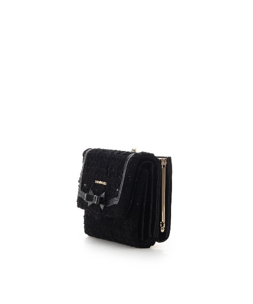 SAMANTHAVEGA ツイードミニ財布 黒 Samantha Vega 財布 キルティングスタッズ折財布 レディース