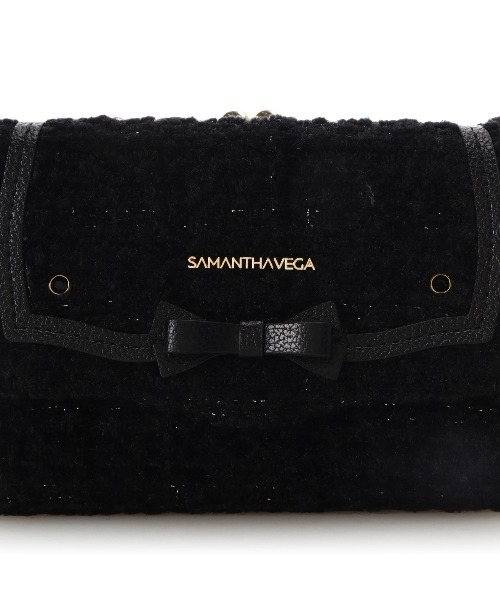 SAMANTHAVEGA ツイードミニ財布 黒 Samantha Vega 財布 キルティングスタッズ折財布 レディース