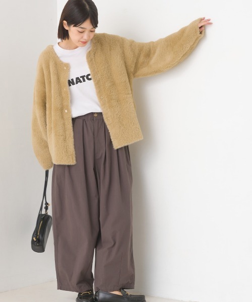 OMNES (オムネス) | フェザーヤーンダブルフェイスカーデ (beige) | トップス カーディガン シンプル OMNES（ファッション） カーディガン フェザーヤーンダブル