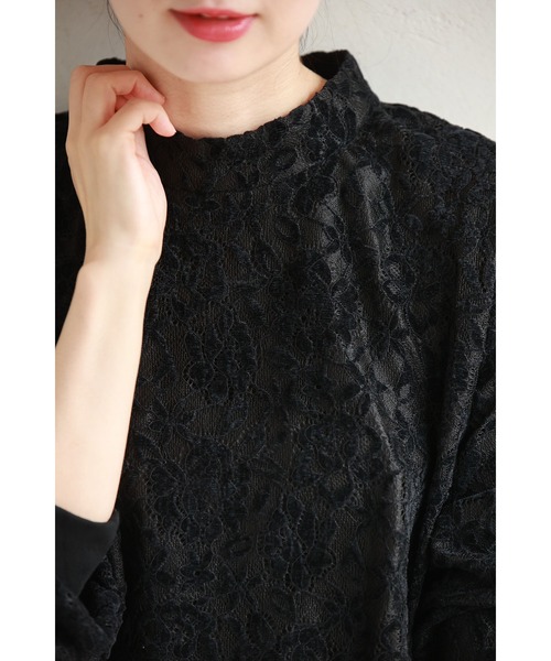 cawaii tシャツ （黒）ふんわり纏う黒花レースプルオーバー
